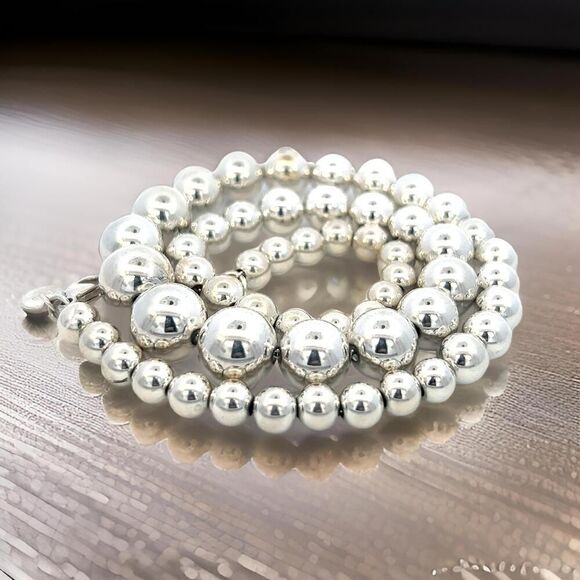 Tiffany & Co Estate Beaded Necklace 17" Sterling Silver 6-11 mm TIF702 - Picture 6 of 10